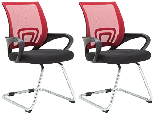 CLP 2er Set Freischwinger Eureka I Polsterstuhl mit Stoffbezug I Rückenlehne mit Netzbezug I Esszimmerstuhl mit Metallgestell, Farbe:rot von CLP
