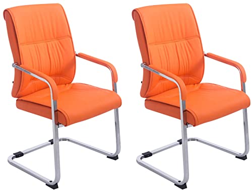 CLP 2er Set Freischwinger XXL Anubis Mit Kunstlederbezug I Pflegeleichte Konferenzstühle Mit Armlehne, Farbe:orange von CLP