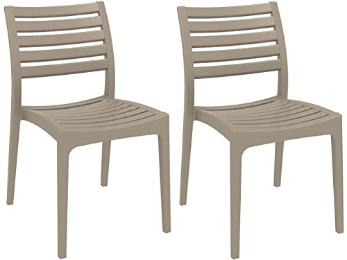 CLP 2er Set Gartenstühle Ares Aus Kunststoff I Wasserabweisende & UV-Beständige Küchenstühle I Belastbar Bis 160 kg, Farbe:Schlamm von CLP