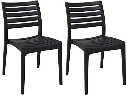 CLP 2er Set Gartenstühle Ares Aus Kunststoff I Wasserabweisende & UV-Beständige Küchenstühle I Belastbar Bis 160 kg, Farbe:schwarz von CLP