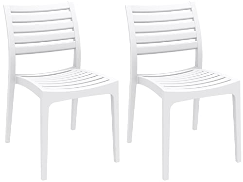 CLP 2er Set Gartenstühle Ares Aus Kunststoff I Wasserabweisende & UV-Beständige Küchenstühle I Belastbar Bis 160 kg, Farbe:weiß von CLP