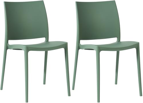 CLP 2er Set Gartenstühle Meton I Pflegeleichte Stapelstühle I Stühle aus Kunststoff wetterfest und UV-beständig, Farbe:Oliv von CLP