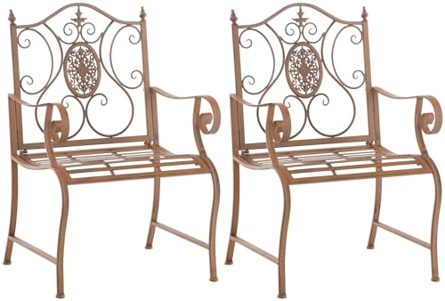 CLP 2er Set Gartenstühle Punjab im Landhausstil I Eisenstuhl lackiert I Gartensessel besonders stabil, Farbe:antik braun von CLP