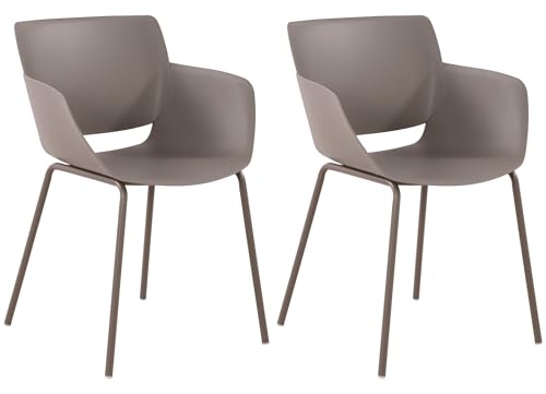 CLP 2er Set Gartenstuhl Alpena I wetterfest und UV-beständig I Metallgestell I Sessel für draußen I Esszimmerstuhl, Farbe:Taupe von CLP