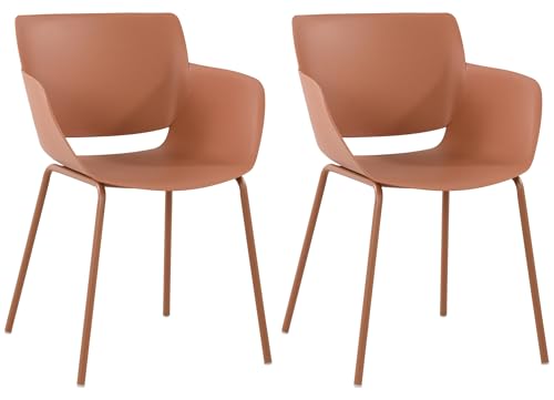 CLP 2er Set Gartenstuhl Alpena I wetterfest und UV-beständig I Metallgestell I Sessel für draußen I Esszimmerstuhl, Farbe:Terracotta von CLP