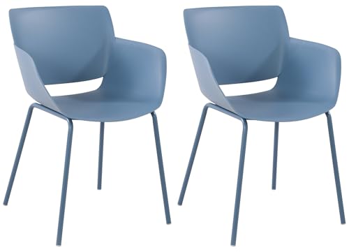 CLP 2er Set Gartenstuhl Alpena I wetterfest und UV-beständig I Metallgestell I Sessel für draußen I Esszimmerstuhl, Farbe:blau von CLP