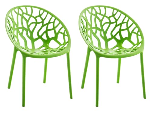 CLP 2er Set Gartenstühle Hope Kunststoff I Stapelstühle wetterfest und UV-beständig I Outdoorstühle pflegeleicht I Sessel für draußen, Farbe:grün von CLP