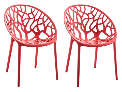 CLP 2er Set Gartenstühle Hope Kunststoff I Stapelstühle wetterfest und UV-beständig I Outdoorstühle pflegeleicht I Sessel für draußen, Farbe:rot von CLP