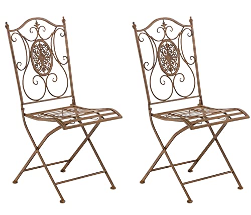 CLP 2er-Set Gartenstuhl Sibell im Landhausstil, aus Metall mit klappbarem Design, ideal für Terrasse oder Balkon, in 6 Farben erhältlich, Farbe:antik braun von CLP