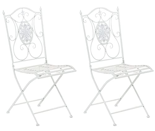 CLP 2er-Set Gartenstuhl Sibell im Landhausstil, aus Metall mit klappbarem Design, ideal für Terrasse oder Balkon, in 6 Farben erhältlich, Farbe:weiß von CLP