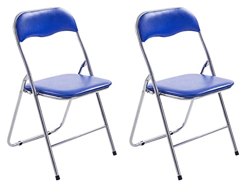 CLP 2er Set Klappstuhl Felix Gepolstert I Küchenstuhl Mit Metallgestell I Kunstleder PVC Sitz Gepolstert I Stühle Klappbar I Campingstühle, Farbe:blau/Silber von CLP