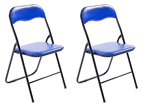 CLP 2er Set Klappstuhl Felix Gepolstert I Küchenstuhl Mit Metallgestell I Kunstleder PVC Sitz Gepolstert I Stühle Klappbar I Campingstühle, Farbe:blau/schwarz von CLP