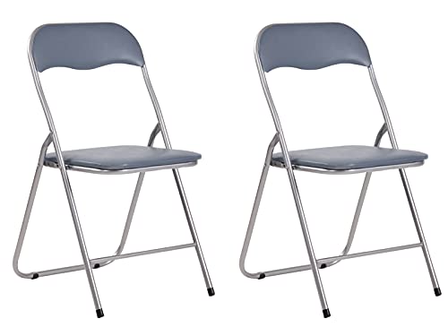 CLP 2er Set Klappstuhl Felix Gepolstert I Küchenstuhl Mit Metallgestell I Kunstleder PVC Sitz Gepolstert I Stühle Klappbar I Campingstühle, Farbe:grau/Silber von CLP