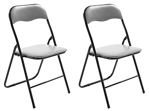 CLP 2er Set Klappstuhl Felix Gepolstert I Küchenstuhl Mit Metallgestell I Kunstleder PVC Sitz Gepolstert I Stühle Klappbar I Campingstühle, Farbe:grau/schwarz von CLP