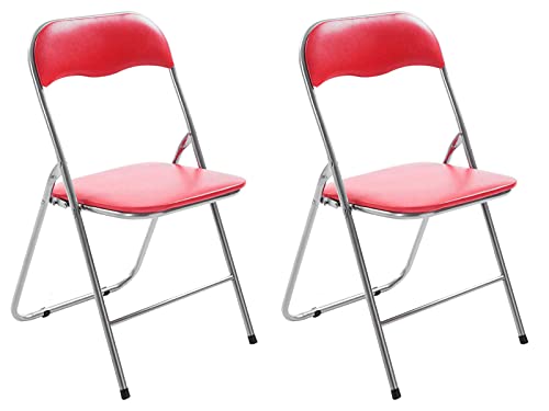 CLP 2er Set Klappstuhl Felix Gepolstert I Küchenstuhl Mit Metallgestell I Kunstleder PVC Sitz Gepolstert I Stühle Klappbar I Campingstühle, Farbe:rot/Silber von CLP
