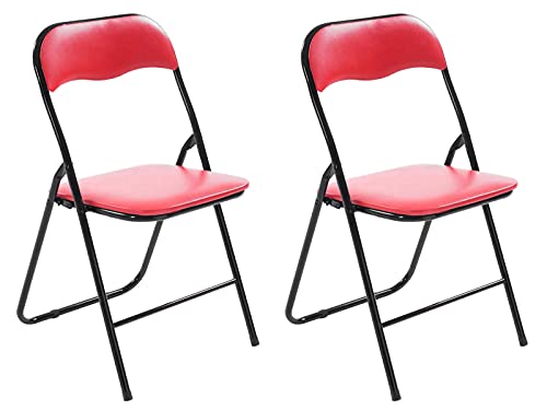 CLP 2er Set Klappstuhl Felix Gepolstert I Küchenstuhl Mit Metallgestell I Kunstleder PVC Sitz Gepolstert I Stühle Klappbar I Campingstühle, Farbe:rot/schwarz von CLP