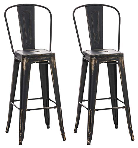 CLP 2er Set Metall Barhocker Aiden Mit Hoher Rückenlehne I 2 x Hocker Mit Fußstütze Und Bodenschonern, Farbe:schwarz-gold von CLP