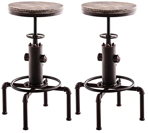 CLP 2er Set Metall-Barhocker Lumos mit höhenverstellbarem Holzsitz I Thekenhocker mit Fußstütze, Farbe:Bronze von CLP