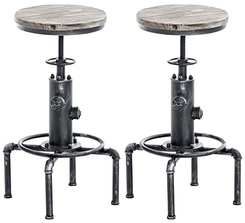 CLP 2er Set Metall-Barhocker Lumos mit höhenverstellbarem Holzsitz I Thekenhocker mit Fußstütze, Farbe:antik Silber von CLP