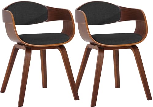 CLP 2er Set Esszimmerstühle ergonomisch Kingston, Lehnstühle mit umlaufender Rückenlehne, Holzgestell bis 150 kg, Farbe:walnuss/dunkelgrau, Gestell Farbe:walnuss von CLP