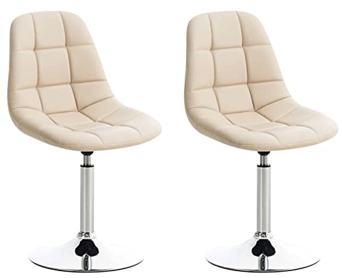 CLP 2er Set Stühle Emil Kunstleder I Mit Gestepptem Sitz I Drehstühle Mit Trompetenfüße In Chromoptik, Farbe:Creme von CLP