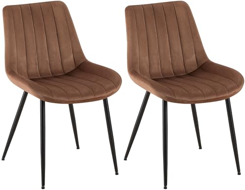 CLP 2er Set Stühle Rahden Samt Mit Schwarzem Gestell Und Einer Sitzhöhe Von 46 cm I Polsterstühle Mit Gestepptem Sitz, Farbe:braun von CLP