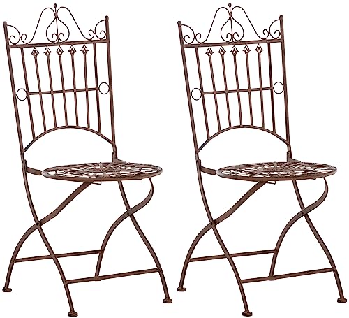 CLP 2er Set Stühle Sadao I Klappbare Gartenstühle Mit Edlen Verzierungen I Lehnstühle Aus Eisen, Farbe:antik braun von CLP