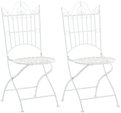 CLP 2er Set Stühle Sadao I Klappbare Gartenstühle Mit Edlen Verzierungen I Lehnstühle Aus Eisen, Farbe:weiß von CLP