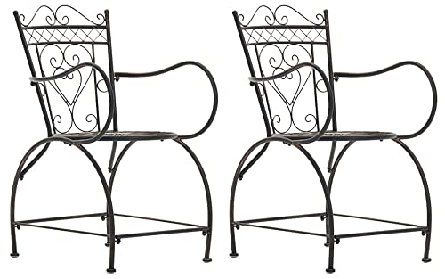 CLP 2er Set Stühle Sheela I Gartenstühle Aus Metall I Metallstuhl Mit Armlehnen Im Jugendstil, Farbe:Bronze von CLP