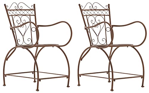 CLP 2er Set Stühle Sheela I Gartenstühle Aus Metall I Metallstuhl Mit Armlehnen Im Jugendstil, Farbe:antik braun von CLP