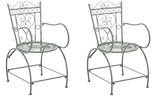 CLP 2er Set Stühle Sheela I Gartenstühle Aus Metall I Metallstuhl Mit Armlehnen Im Jugendstil, Farbe:antik-grün von CLP