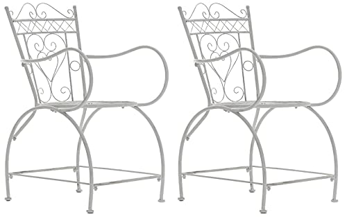 CLP 2er Set Stühle Sheela I Gartenstühle Aus Metall I Metallstuhl Mit Armlehnen Im Jugendstil, Farbe:antik weiß von CLP
