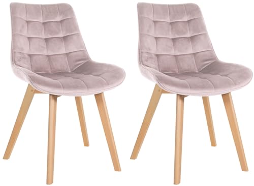 CLP 2er Set Stuhl Brook Samt I Esszimmerstuhl Mit Holzgestell I Küchenstuhl Mit Gesteppten Sitz I Gepolsterter Lehnstuhl, Farbe:pink von CLP