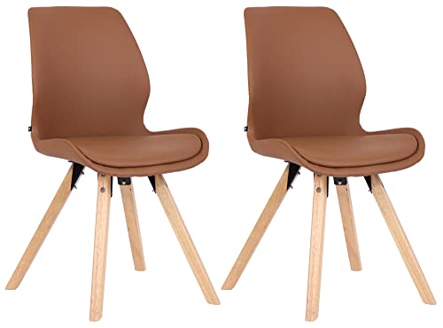 CLP 2er Set Stuhl Luna Kunststoff I Stoff I Samt I Kunstleder I Lehnstuhl mit Holzgestell, Farbe:Hellbraun, Material:Kunstleder von CLP