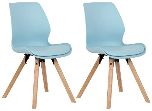 CLP 2er Set Stuhl Luna Kunststoff I Stoff I Samt I Kunstleder I Lehnstuhl mit Holzgestell, Farbe:blau, Material:Kunststoff von CLP