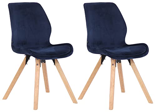 CLP 2er Set Stuhl Luna Kunststoff I Stoff I Samt I Kunstleder I Lehnstuhl mit Holzgestell, Farbe:blau, Material:Samt von CLP