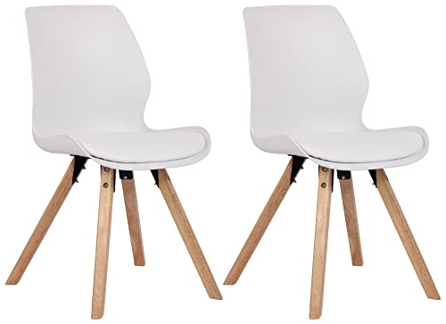 CLP 2er Set Stuhl Luna Kunststoff I Stoff I Samt I Kunstleder I Lehnstuhl mit Holzgestell, Farbe:weiß, Material:Kunststoff von CLP