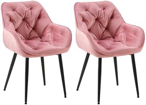 CLP 2er Set Stuhl Tanna Samt I Esszimmerstuhl Mit Armlehne I Gesteppter Polsterstuhl, Farbe:rosa CLP 2er Set Stuhl Tanna Samt I Esszimmerstuhl Mit Armlehne I Gesteppter Polsterstuhl, Farbe:rosa von CLP