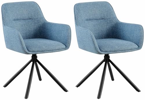 CLP 2er Set Stuhl Tipton Stoffbezug I Schwenkbarer Esszimmerstuhl mit Stoffbezug I Polsterstuhl mit Rückenlehne I Küchenstuhl, Farbe:blau von CLP