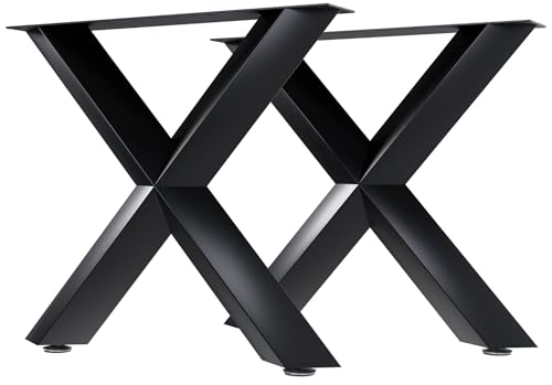 CLP 2er Set Tischbeine Stanton I Tischgestell in X-Form I Tischkufen aus pulverbeschichtetem Metall für Esstisch oder Wohnzimmertisch, Farbe:schwarz, Größe:80x14x72 cm von CLP