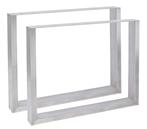 CLP 2er Set Tischbeine Velden I Tischkufen Aus Vierkantprofilen I Höhe 72 cm I Pulverbeschichtetes Gestell, Farbe:Edelstahl, Größe:90 cm von CLP