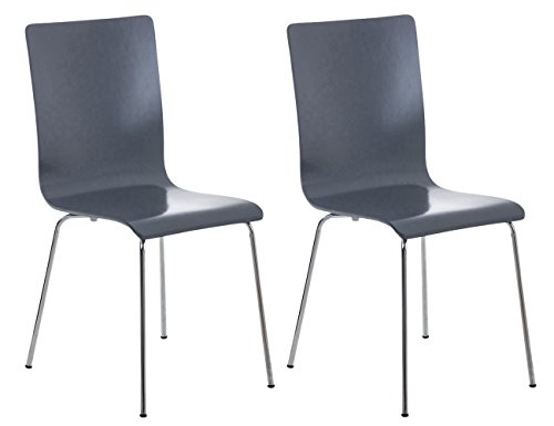 CLP 2er-Set Wartezimmerstuhl Pepe mit ergonomisch geformten Holzsitz und Metallgestell I 2X Konferenzstuhl I erhältlich, Farbe:grau von CLP