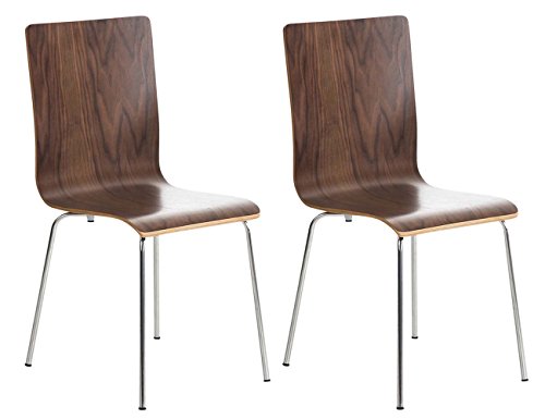 CLP 2er-Set Wartezimmerstuhl Pepe mit ergonomisch geformten Holzsitz und Metallgestell I 2X Konferenzstuhl I erhältlich, Farbe:walnuss von CLP