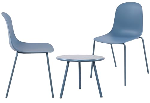 CLP 2er Sitzgruppe Berdin I Garten-Set 2X Stuhl stapelbar und 1x Tisch I Outdoor-Set wetterfest und UV-beständig I Gartenmöbel, Farbe:blau von CLP
