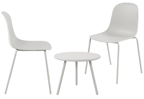 CLP 2er Sitzgruppe Berdin I Garten-Set 2X Stuhl stapelbar und 1x Tisch I Outdoor-Set wetterfest und UV-beständig I Gartenmöbel, Farbe:hellgrau von CLP
