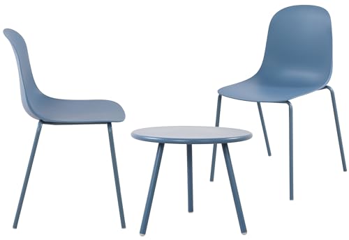 CLP 2er Sitzgruppe Mindin I Garten-Set 2X Stuhl stapelbar und 1x Tisch I Outdoor-Set wetterfest und UV-beständig I Gartenmöbel, Farbe:blau von CLP