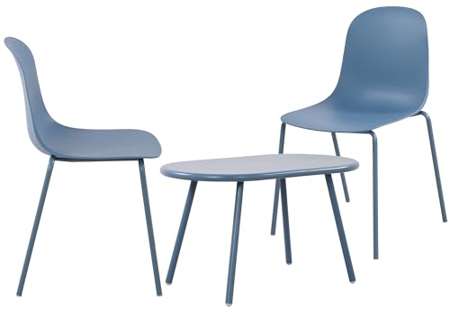 CLP 2er Sitzgruppe Veldin I Garten-Set 2X Stuhl stapelbar und 1x Tisch I Outdoor-Set wetterfest und UV-beständig I Gartenmöbel, Farbe:blau von CLP