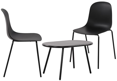 CLP 2er Sitzgruppe Veldin I Garten-Set 2X Stuhl stapelbar und 1x Tisch I Outdoor-Set wetterfest und UV-beständig I Gartenmöbel, Farbe:schwarz von CLP