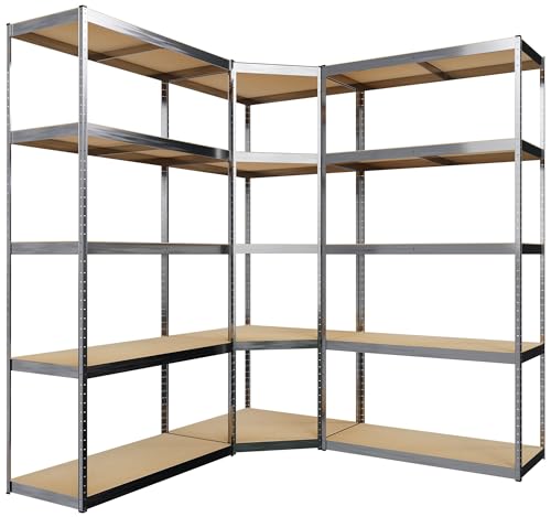 CLP 3er Regalsystem I 2X Regalsystem I 1x Eckregal I Schwerlastregale I Bis 2.625 KG, Farbe:Silber von CLP