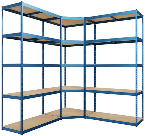 CLP 3er Regalsystem I 2X Regalsystem I 1x Eckregal I Schwerlastregale I Bis 2.625 KG, Farbe:blau von CLP